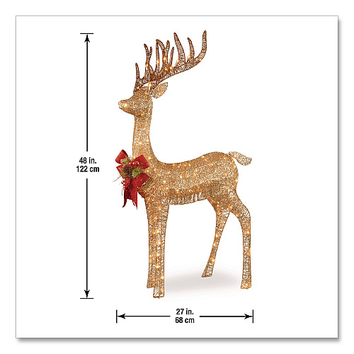 National Tree Company Pre-Lit Standing Reindeer, AC Powered, Warm White LED Lights, 20.5" x  27" x 48", Champagne (DF105010U)
