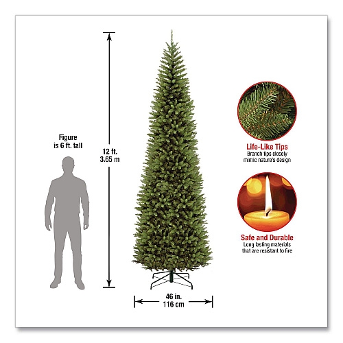 National Tree Company Kingswood Fir Pencil Tree, 46" x 46" x 144", Green Tree, Green Tree Stand (KW7500120)