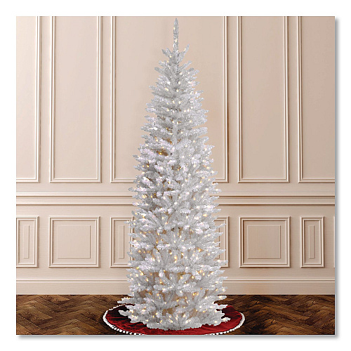 National Tree Company Pre-Lit Kingswood Fir Pencil Tree, 28" x 28" x 78", White Tree, White Tree Stand (KWW730065)