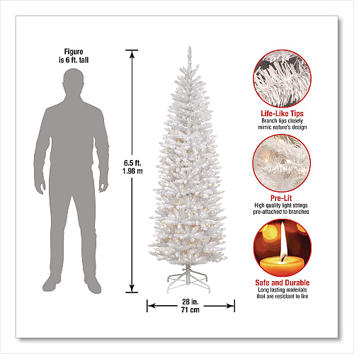 National Tree Company Pre-Lit Kingswood Fir Pencil Tree, 28" x 28" x 78", White Tree, White Tree Stand (KWW730065)