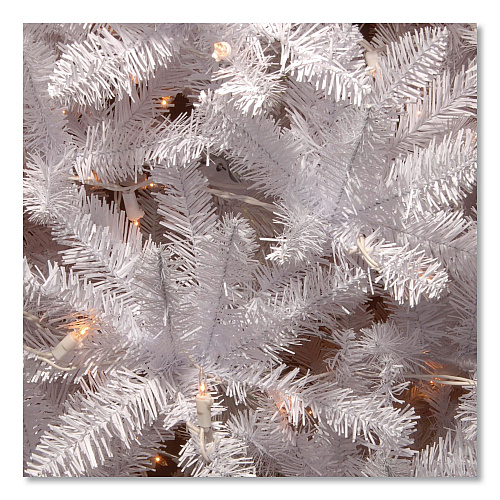 National Tree Company Pre-Lit Kingswood Fir Pencil Slim Tree, 35" x 35" x 108", White Tree, White Tree Stand (KWW730090)