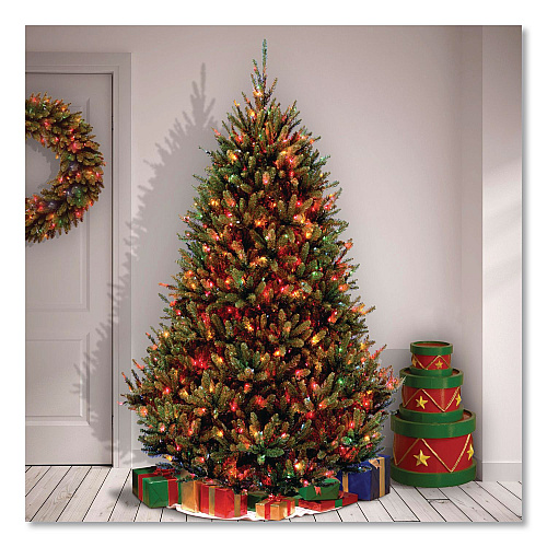 National Tree Company Pre-Lit Natural Fraser Fir Tree, 60" x 60" x 90", Green Tree, Green Tree Stand (NAFFMH175RLO)