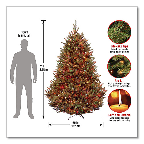 National Tree Company Pre-Lit Natural Fraser Fir Tree, 60" x 60" x 90", Green Tree, Green Tree Stand (NAFFMH175RLO)