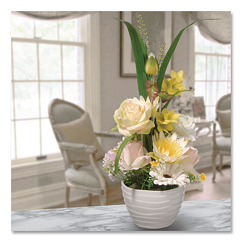 National Tree Company Spring White Daises and Roses Flowerpot, 9" x 9" x 17", White Flowers, White Pot (NF365521)