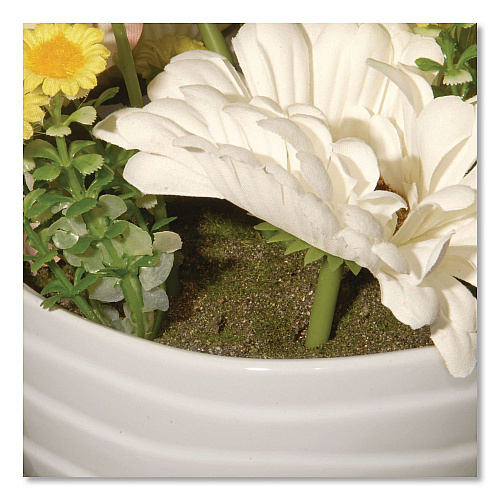 National Tree Company Spring White Daises and Roses Flowerpot, 9" x 9" x 17", White Flowers, White Pot (NF365521)