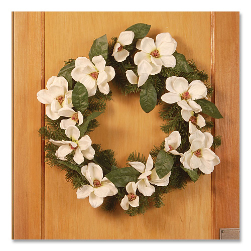 National Tree Company North Valley Spruce Magnolia Wreath, 24" Diameter x 3.5"h, White (NRV71324W)