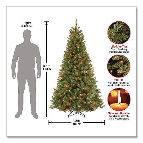 National Tree Company Pre-Lit North Valley Spruce Tree, 42" x 42" x 78", Green Tree, Green Tree Stand (NRV730165)