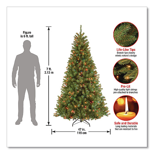 National Tree Company Pre-Lit North Valley Spruce Tree, 47" x 47" x 84", Green Tree, Green Tree Stand (NRV730170)