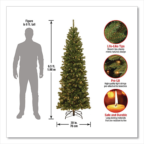 National Tree Company Pre-Lit North Valley Spruce Pencil Slim Tree, 30" x 30" x 78", Green Tree, Green Tree Stand (NRV735865)