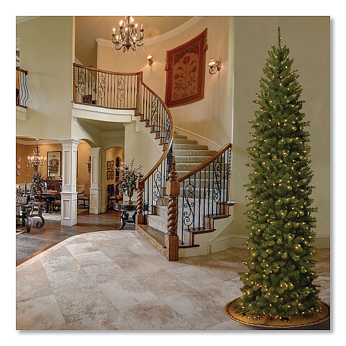 National Tree Company Pre-Lit North Valley Spruce Pencil Slim Tree, 40" x 40" x 108", Green Tree, Green Tree Stand (NRV735890)
