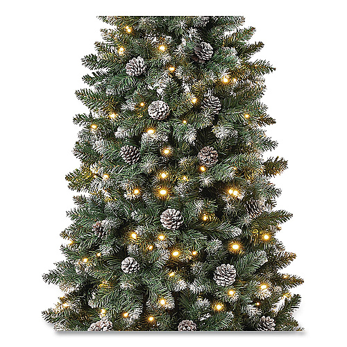 National Tree Company Pre-Lit Oakley Hills Slim Tree, 31" x 31" x 90", Green Tree, Green Tree Stand (OAK8304L75)
