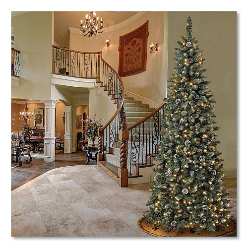 National Tree Company Pre-Lit Oakley Hills Slim Tree, 31" x 31" x 90", Green Tree, Green Tree Stand (OAK8304L75)