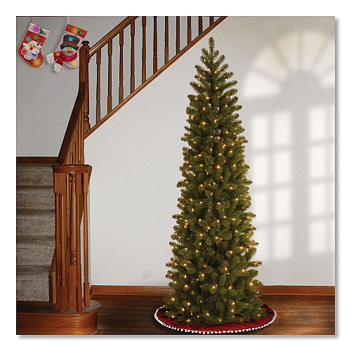 National Tree Company Pre-Lit Downswept Douglas Fir Pencil Slim Tree, 30" x 30" x 78", Green Tree, Green Tree Stand (PEDD439265)