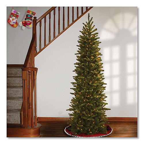 National Tree Company Pre-Lit Grande Fir Pencil Slim Tree, 30" x 30" x 78", Green Tree, Green Tree Stand (PEGF433465)