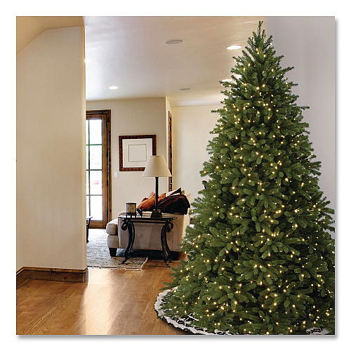 National Tree Company Pre-Lit Grande Fir Pencil Slim Tree, 78" x 78" x 108", Green Tree, Green Tree Stand (PEJF130090)