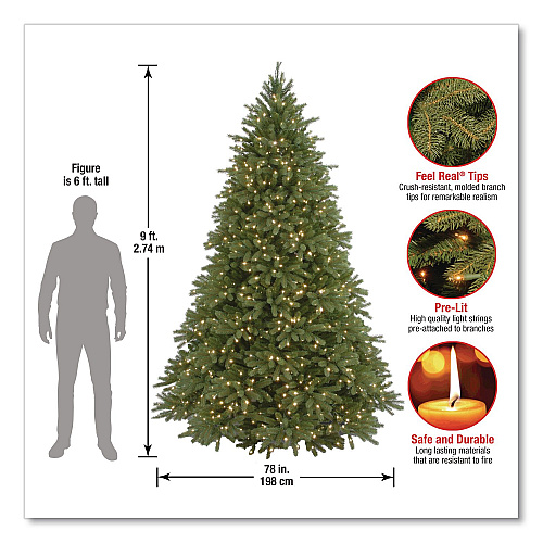 National Tree Company Pre-Lit Grande Fir Pencil Slim Tree, 78" x 78" x 108", Green Tree, Green Tree Stand (PEJF130090)