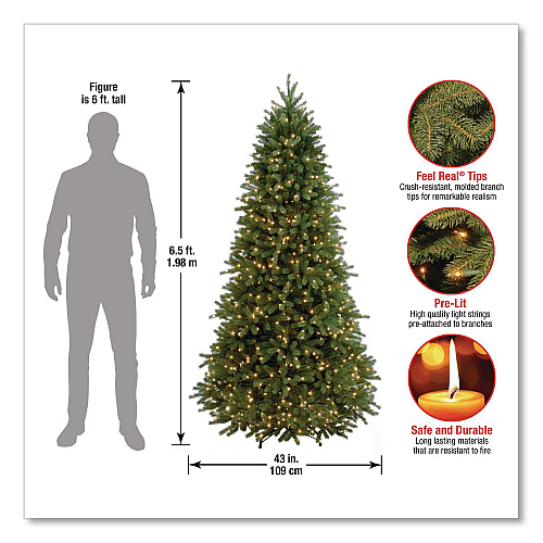 National Tree Company Pre-Lit Jersey Fraser Fir Slim Tree, 43" x 43" x 78", Green Tree, Green Tree Stand (PEJF130465)