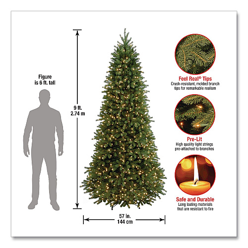 National Tree Company Pre-Lit Jersey Fraser Fir Slim Tree, 57" x 57" x 108", Green Tree, Green Tree Stand (PEJF130490)