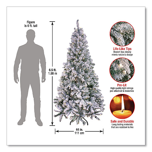 National Tree Company Pre-Lit Snowy Mixed Pine Tree, 44" x 44" x 78", Green Tree, Green Tree Stand (PEMX230265F)