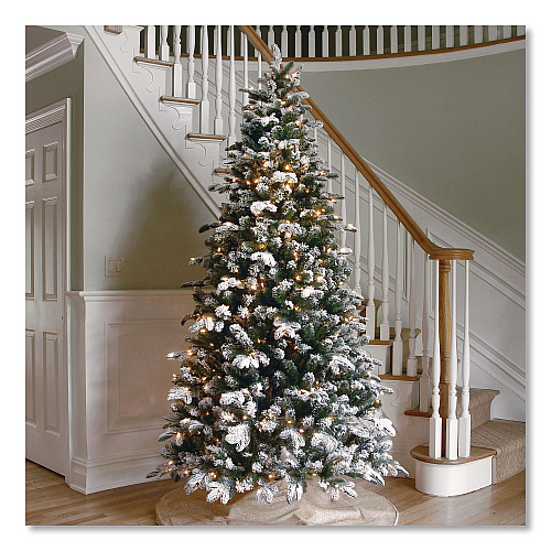 National Tree Company Pre-Lit Snowy Everest Fir, 64" x 64" x 108", Green Tree, Green Tree Stand (PEV331190)