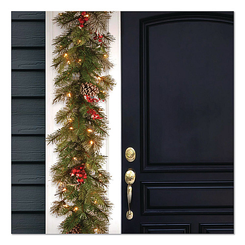 National Tree Company Pre-Lit Wintry Pine Garland, AC Powered, Clear Incandescent Lights, 108" Long, Green (PEWT3009B1)