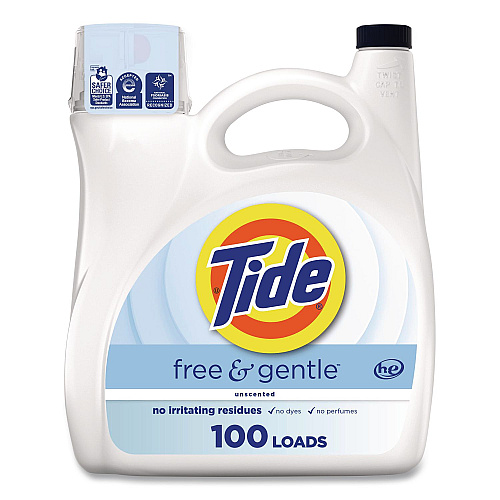 Tide Free and Gentle Liquid Laundry Detergent, HE Compatible, 100 Loads, 132 oz Bottle, 4/Carton (12140)