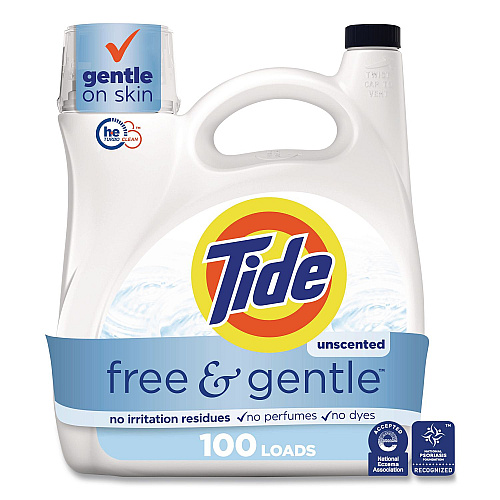Tide Free and Gentle Liquid Laundry Detergent, HE Compatible, 100 Loads, 132 oz Bottle, 4/Carton (12140)