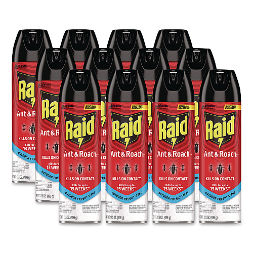 Raid Ant and Roach Killer, 17.5 oz Aerosol Spray, Outdoor Fresh, 12/Carton (386220)