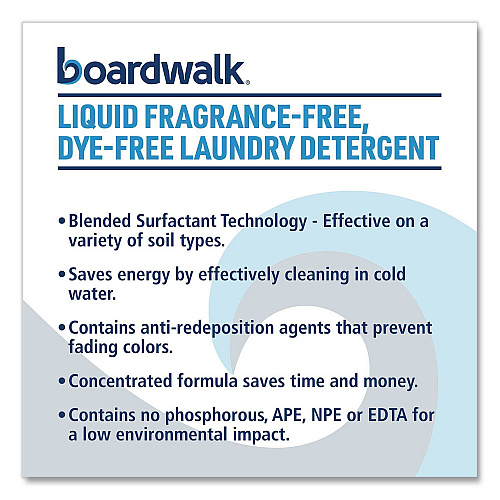 Boardwalk Liquid Fragrance-Free, Dye-Free Laundry Detergent, Unscented, 1 gal Bottle, 4/Carton (4850)