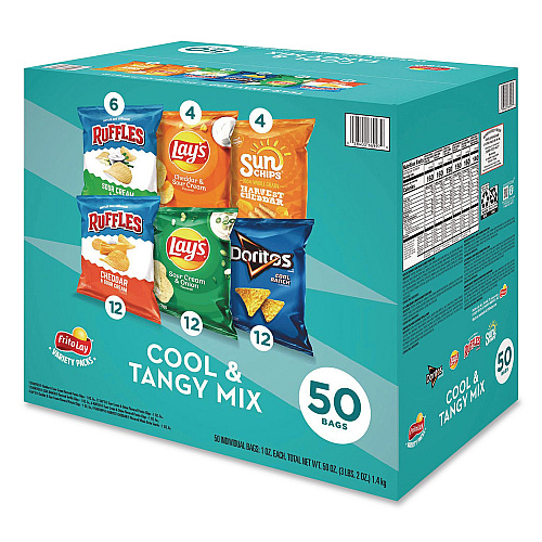 Frito-Lay Cool and Tangy Mix Variety Pack, Assorted Flavors, (4) 0.75 oz/(46) 1 oz, 50 Bags/Carton (22002669)