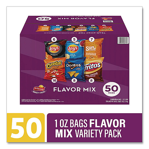 Frito-Lay Flavor Mix Variety Pack, Assorted Flavors, 1 oz Bag, 50 Bags/Carton (22002671)