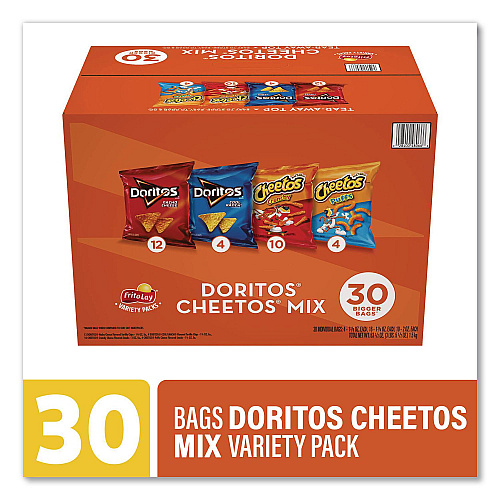 Frito-Lay Doritos and Cheetos Variety Pack, Assorted Flavors, Assorted Sizes, 30 Bags/Carton (22002673)