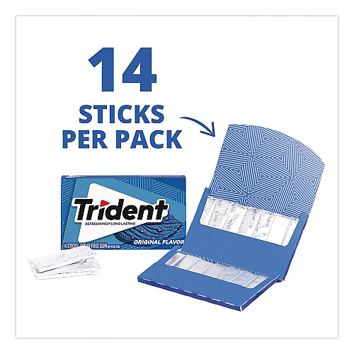 Trident Sugar-Free Gum, Original Mint, 14 Sticks/Pack, 15 Packs/Carton (22002639)