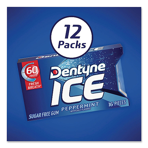 Dentyne Sugarless Gum, Peppermint Flavor, 16 Pieces/Pack, 12 Packs/Carton (22002647)