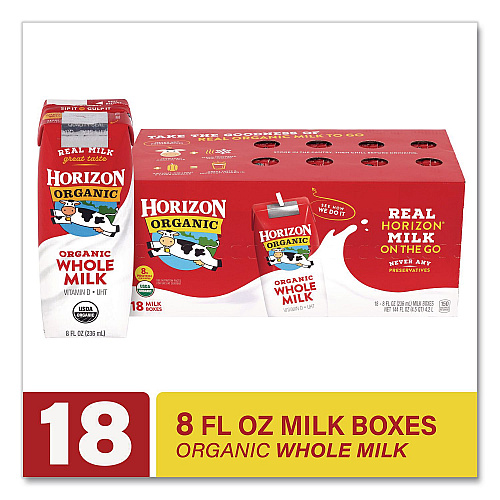 Horizon Organic Shelf-Stable Whole Milk Boxes, 8 oz Box, 18/Carton (22002680)