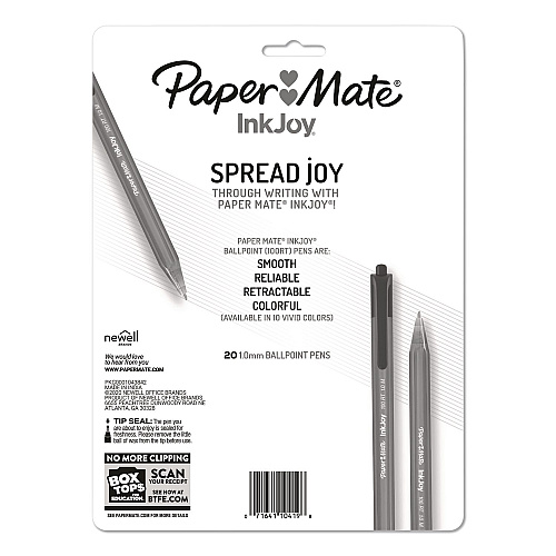 Paper Mate InkJoy 100 RT Ballpoint Pen, Retractable, Medium 1 mm, Assorted Ink and Barrel Colors, 20/Pack (1951396)