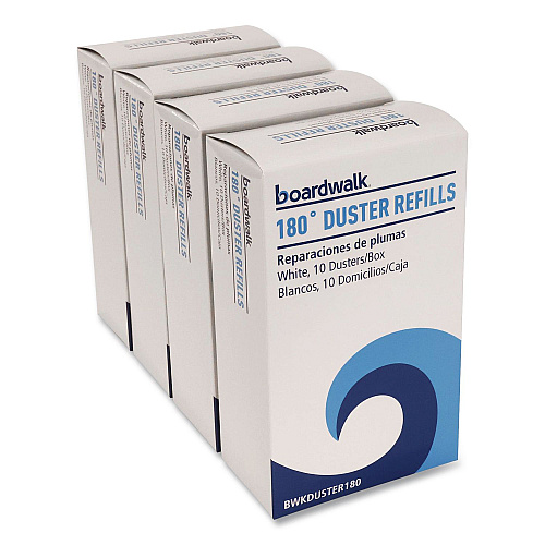 Boardwalk 180 Duster Refills, Soft Fluffy Fibers, White, 10 Dusters/Box, 4 Boxes/Carton (DUSTER180)
