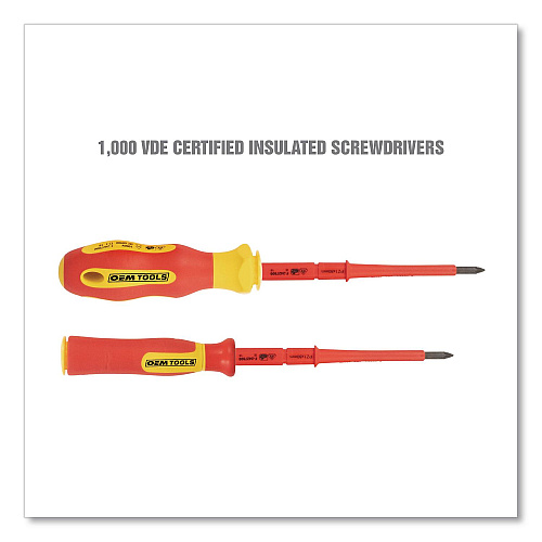 OEMTOOLS Insulated 10-Piece Interchangeable Bit Screwdriver Set, Metric Phillips and Slotted Blade Bits, Orange/Yellow Handle (22593)