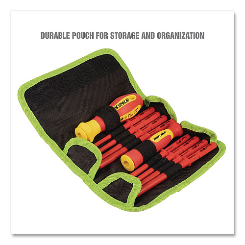OEMTOOLS Insulated 10-Piece Interchangeable Bit Screwdriver Set, Metric Phillips and Slotted Blade Bits, Orange/Yellow Handle (22593)