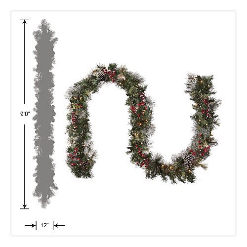 National Tree Company Pre-Lit Wintry Pine Garland, AC Powered, Clear Incandescent Lights, 108" Long, Green (PEWT3009B1)