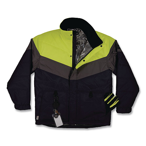 ergodyne N-Ferno 6464 Insulated Freezer Jacket with AmpliFIRE Heat Reflective Lining, X-Small, Navy (41131)