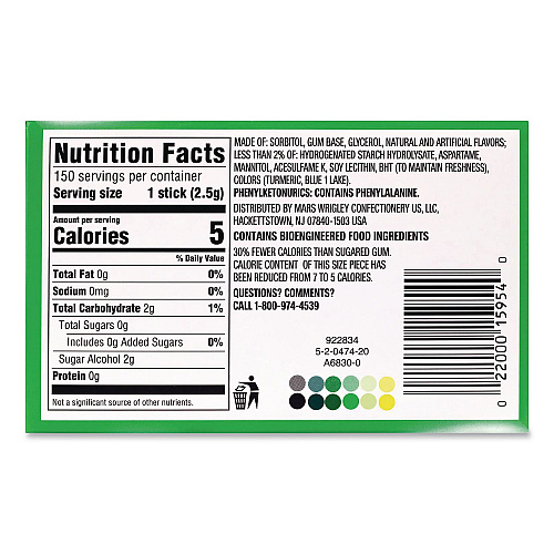 Wrigley's Extra Spearmint Sugar-Free Gum, Spearmint, 15 Sticks/Pack, 10 Packs/Carton (22002638)