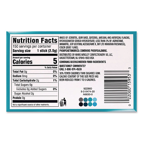 Wrigley's Extra Polar Ice Sugar-Free Gum, Polar Ice, 15 Sticks/Pack, 10 Packs/Carton (22002641)