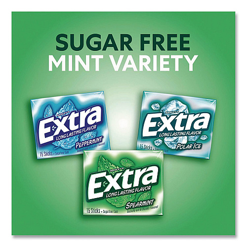 Wrigley's Extra Mint Variety Sugar-Free Gum, Peppermint/Polar Ice/Spearmint, 15 Sticks/Pack, 18 Packs/Carton (22002643)