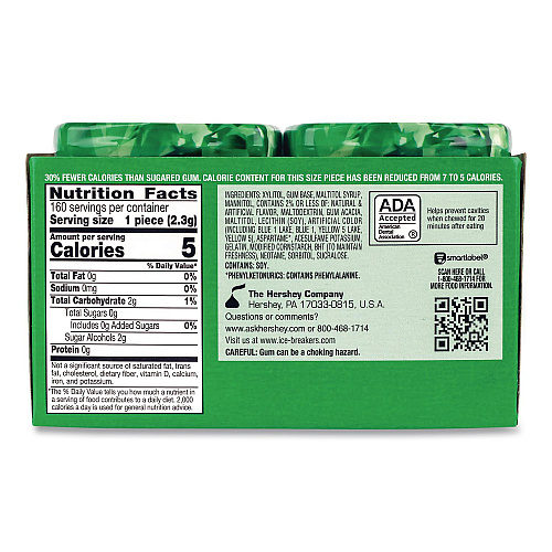 ICE BREAKERS Ice Cubes Spearmint Sugar-Free Gum, Spearmint, 40 Cubes/Bottle, 4 Bottles/Carton (22002651)