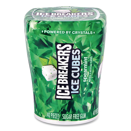 ICE BREAKERS Ice Cubes Spearmint Sugar-Free Gum, Spearmint, 40 Cubes/Bottle, 4 Bottles/Carton (22002651)