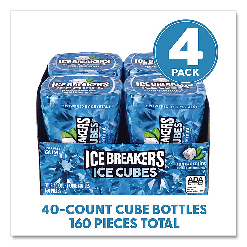 ICE BREAKERS Ice Cubes Peppermint Sugar-Free Gum, Peppermint, 40 Cubes/Bottle, 4 Bottles/Carton (22002645)