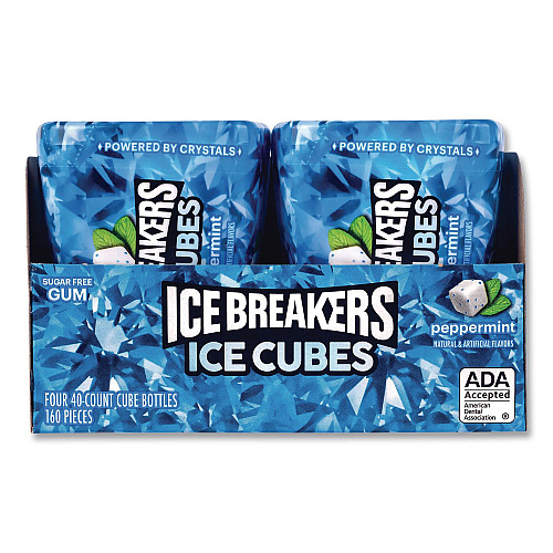 ICE BREAKERS Ice Cubes Peppermint Sugar-Free Gum, Peppermint, 40 Cubes/Bottle, 4 Bottles/Carton (22002645)