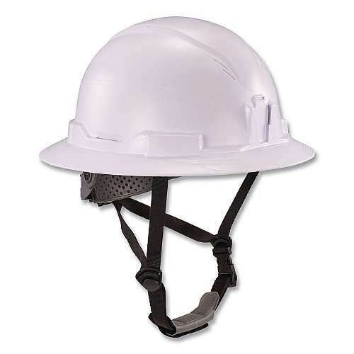 ergodyne Skullerz 8963 Full Brim Class E Safety Helmet, 6-Point Rachet Suspension, Full Brim, White (60540)