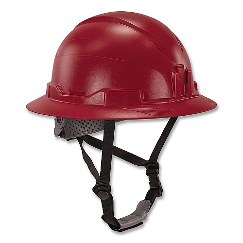ergodyne Skullerz 8963 Full Brim Class E Safety Helmet, 6-Point Rachet Suspension, Full Brim, Red (60544)